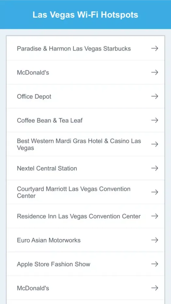 Capturas de tela do Las Vegas Wi-Fi Hotspots