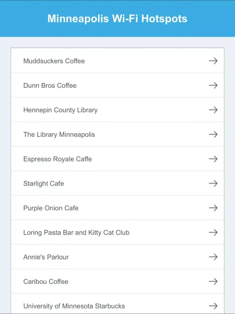 Capturas de pantalla de Minneapolis Wi-Fi Hotspots iPad 