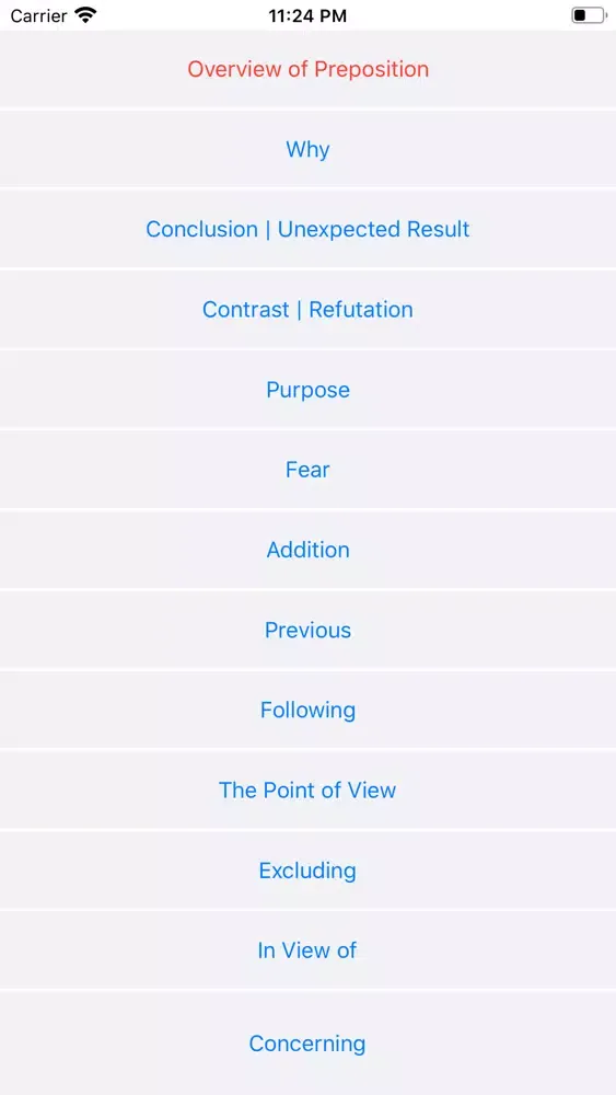 Capturas de tela do Preposition | English Grammar
