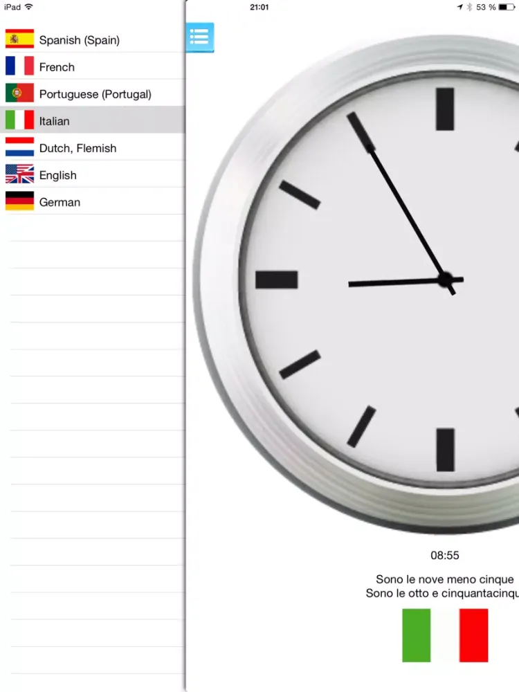 Capturas de tela do Multilingual speaking clock iPad 