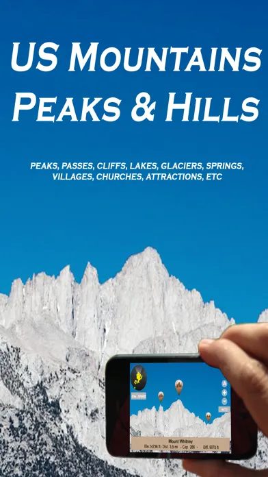 Tangkapan layar US Mountains, peaks and hills in augmented reality