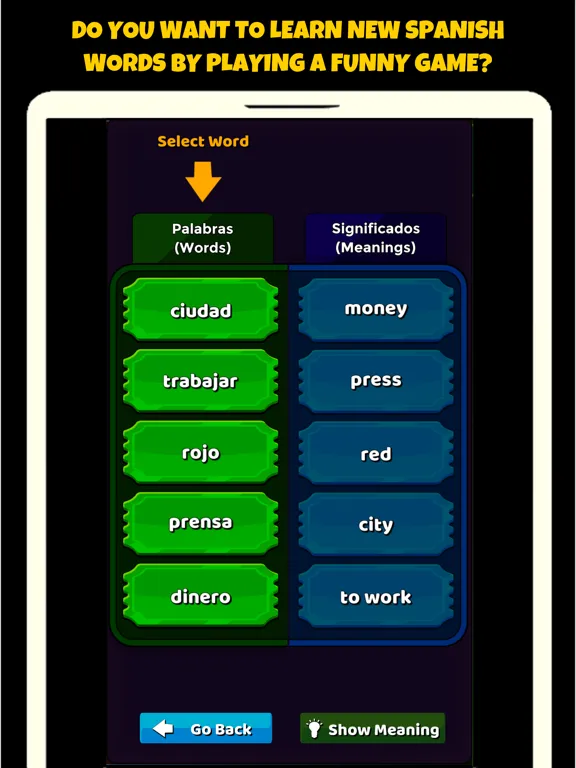 Capturas de pantalla de Spanish Vocabulary Game iPad 