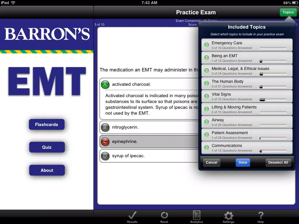 Zrzuty ekranu Barron’s EMT Exam Review Practice Questions and Flash Cards iPad 