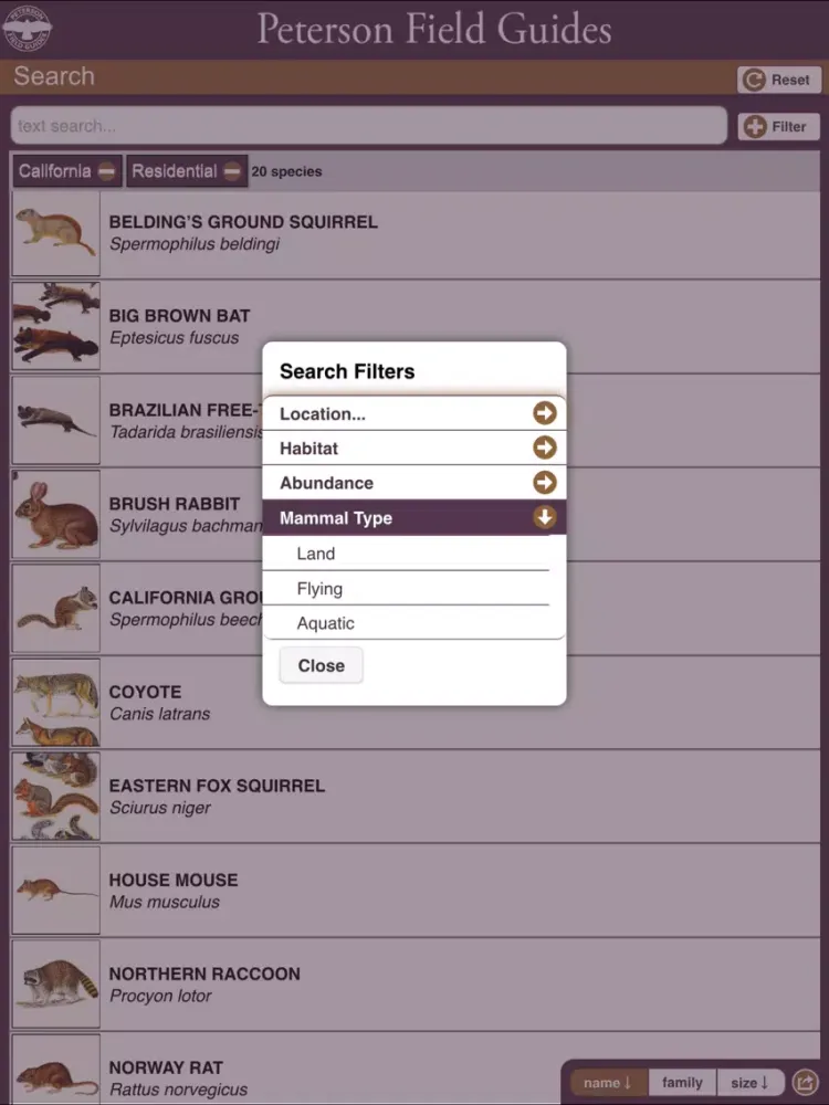 Peterson Mammals Field Guide iPad  スクリーンショット
