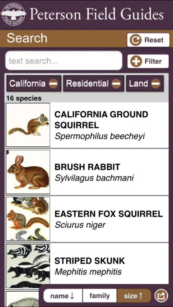 Peterson Mammals Field Guide スクリーンショット
