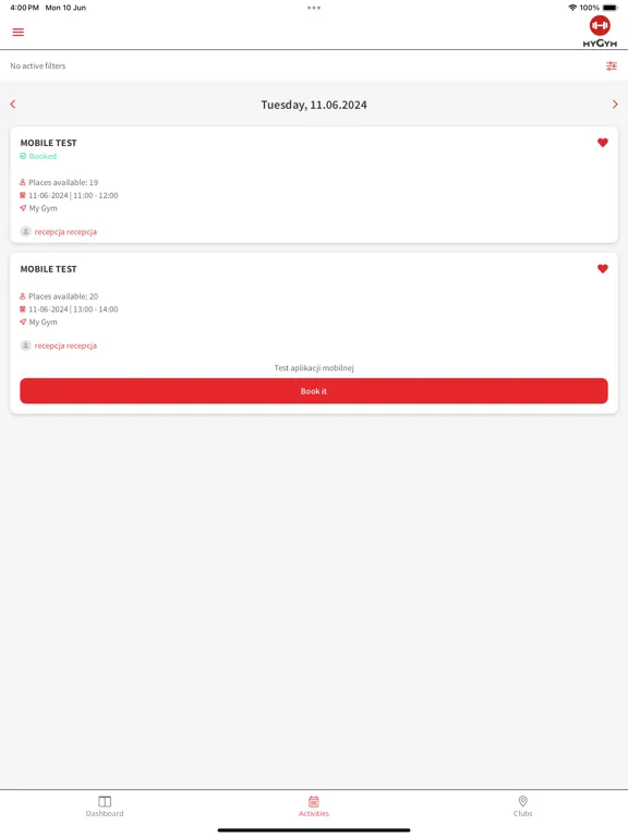 Ảnh chụp màn hình của MyGym Koszalin iPad 