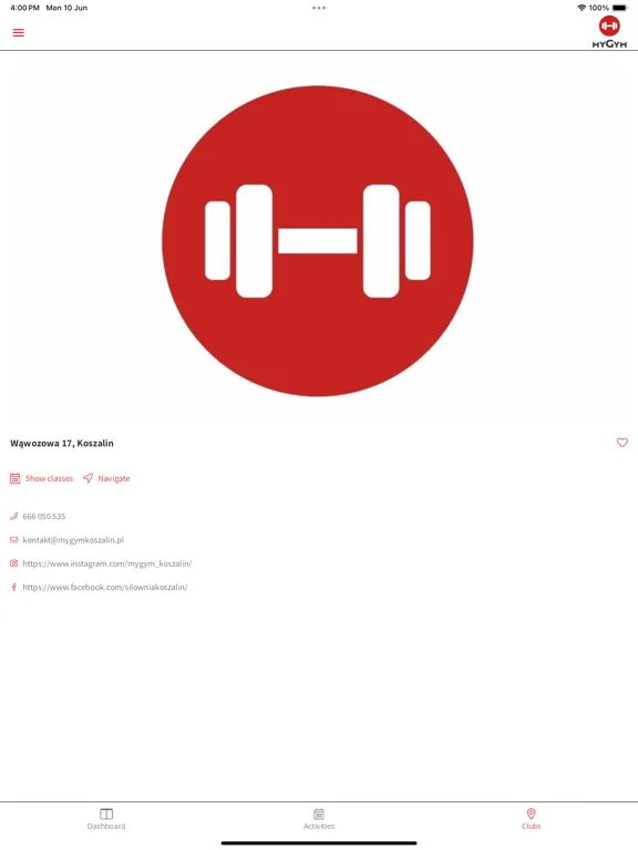 Ảnh chụp màn hình của MyGym Koszalin iPad 