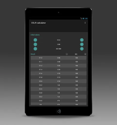 DSLR calculator Ekran Görüntüleri