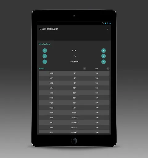 DSLR calculator Ekran Görüntüleri