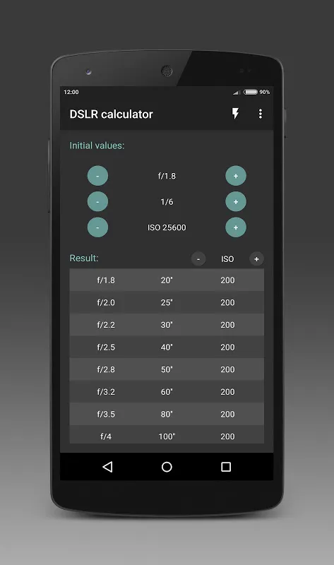 DSLR calculator Ekran Görüntüleri
