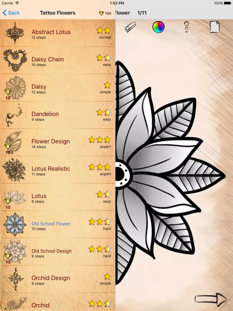 Learning To Draw Flower Tattoo Designs iPad  स्क्रीनशॉट