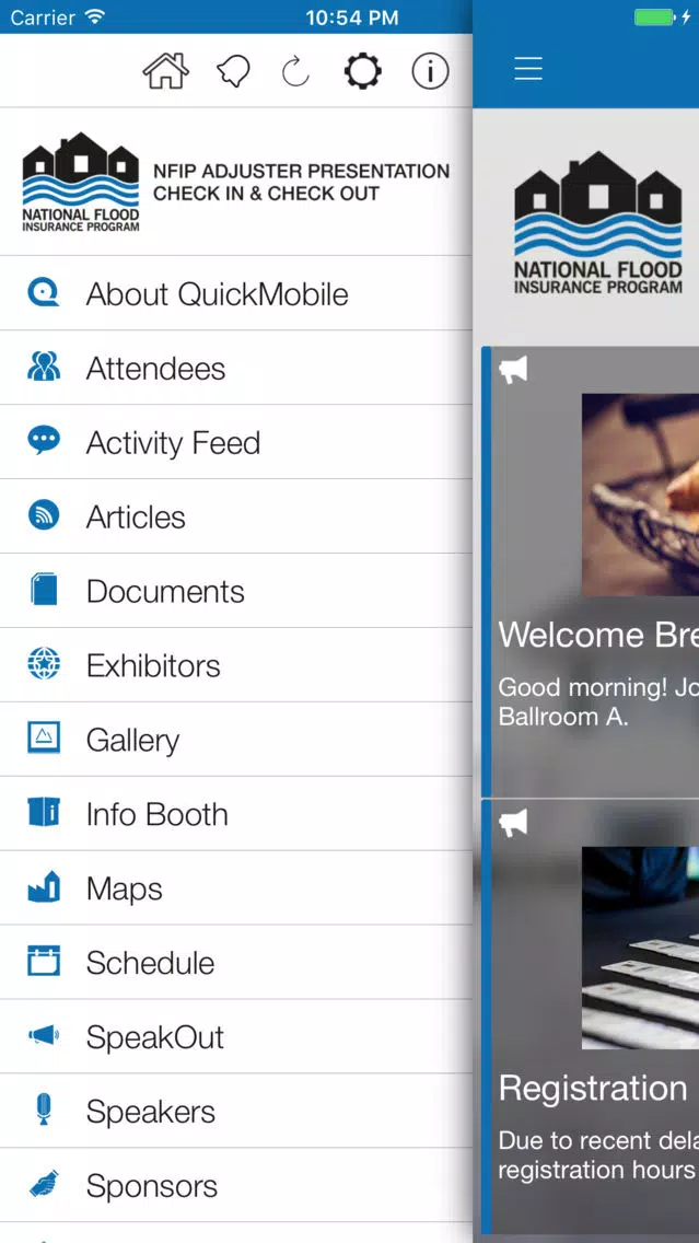 NFIP Adjuster Check In and Out Screenshots