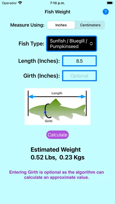 Ảnh chụp màn hình của Fish Weight Estimate