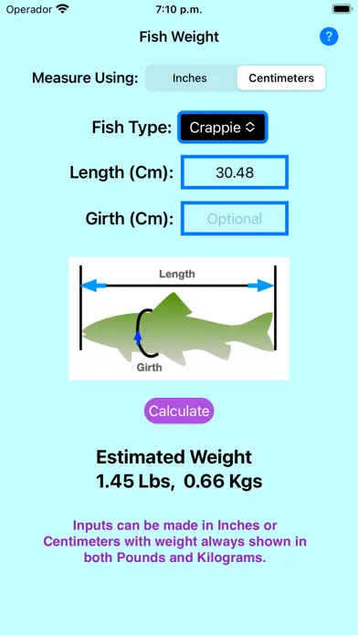 Ảnh chụp màn hình của Fish Weight Estimate