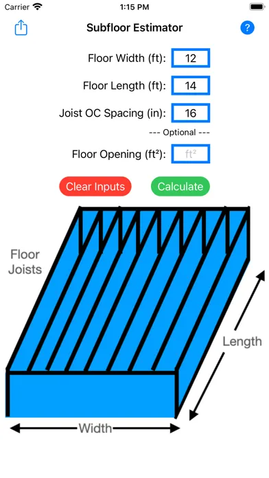 Subfloor Material Estimator Screenshots