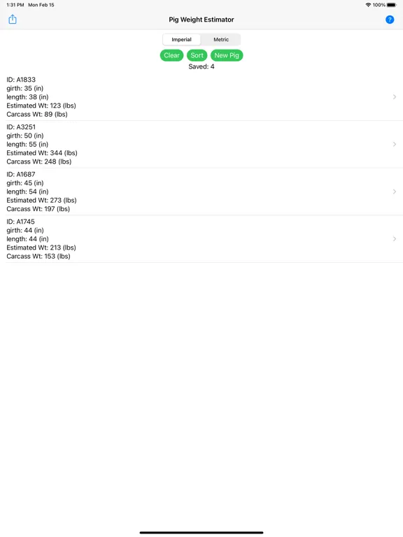 Pig Weight Estimator iPad  Ekran Görüntüleri