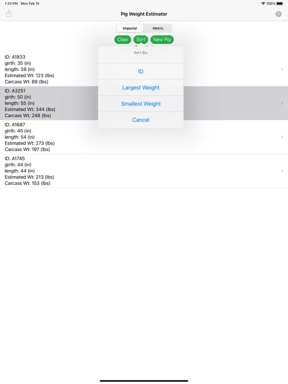 Pig Weight Estimator iPad  Ekran Görüntüleri