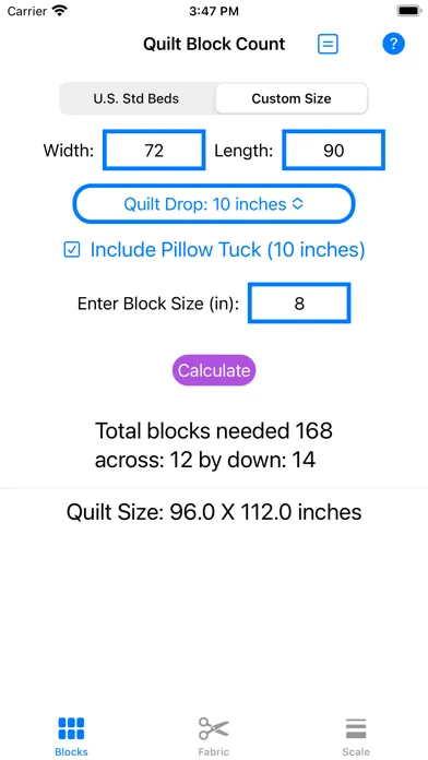 Quilt Block Calculator سکرین شاٹس
