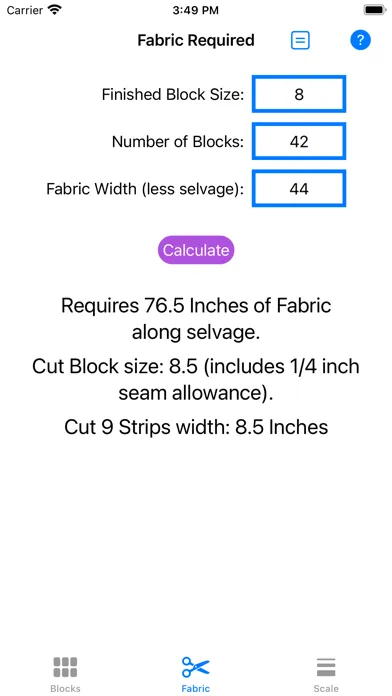 Quilt Block Calculator سکرین شاٹس