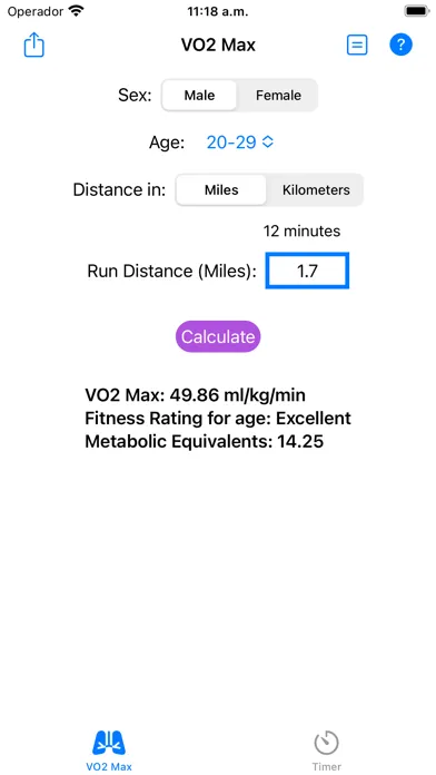Screenshot di VO2 Max Estimator