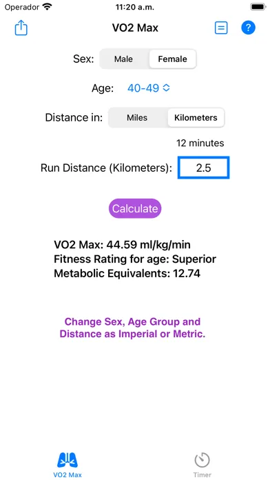 Screenshot di VO2 Max Estimator