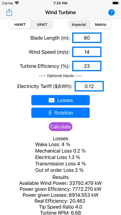 Wind Turbine Calculator স্ক্রিনশট