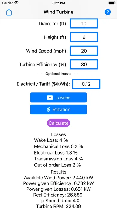 Wind Turbine Calculator স্ক্রিনশট