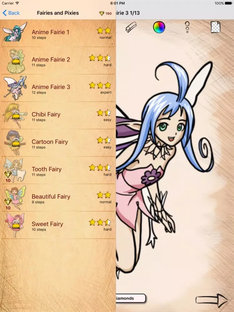 Tangkapan layar Drawing Fantasy Fairies iPad 