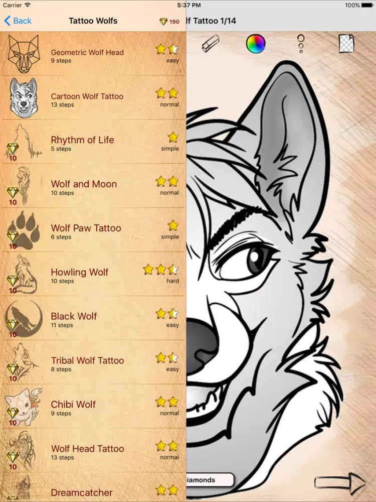 Drawing Tattoo Wolves iPad  스크린샷