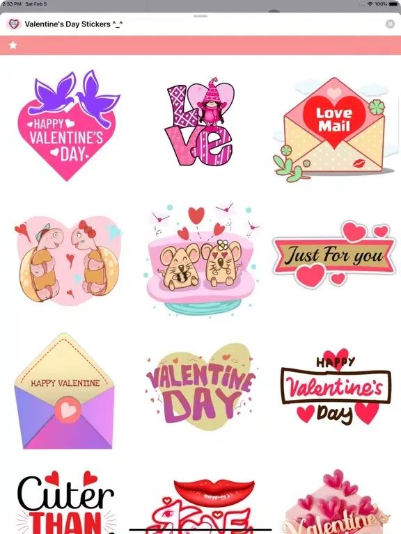 Capturas de tela do Valentine's Day Stickers ^_^ iPad 