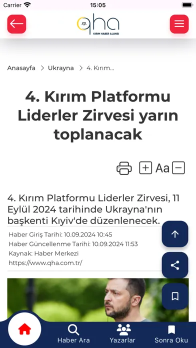 Capturas de tela do Kırım Haber Ajansı