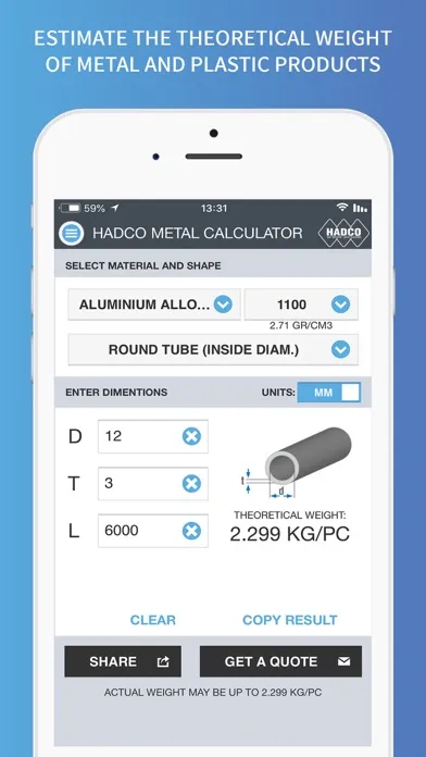 Captures d'écran de Hadco Metal Weight Calculator