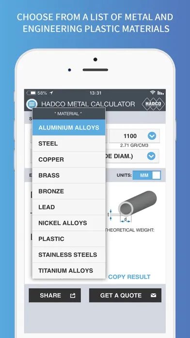 Captures d'écran de Hadco Metal Weight Calculator