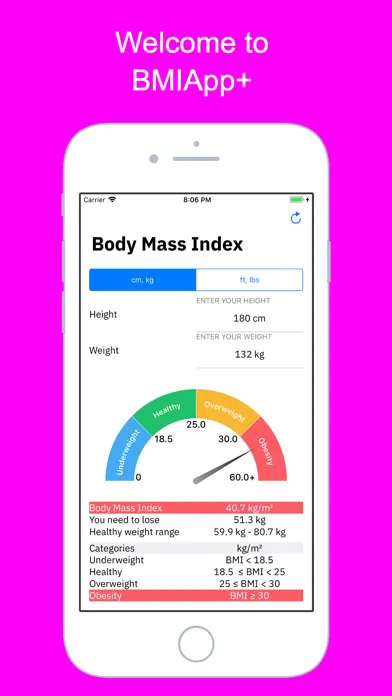 Tangkapan skrin Body Mass Index (BMI) BMIApp+