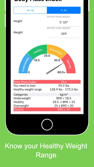 Tangkapan skrin Body Mass Index (BMI) BMIApp+
