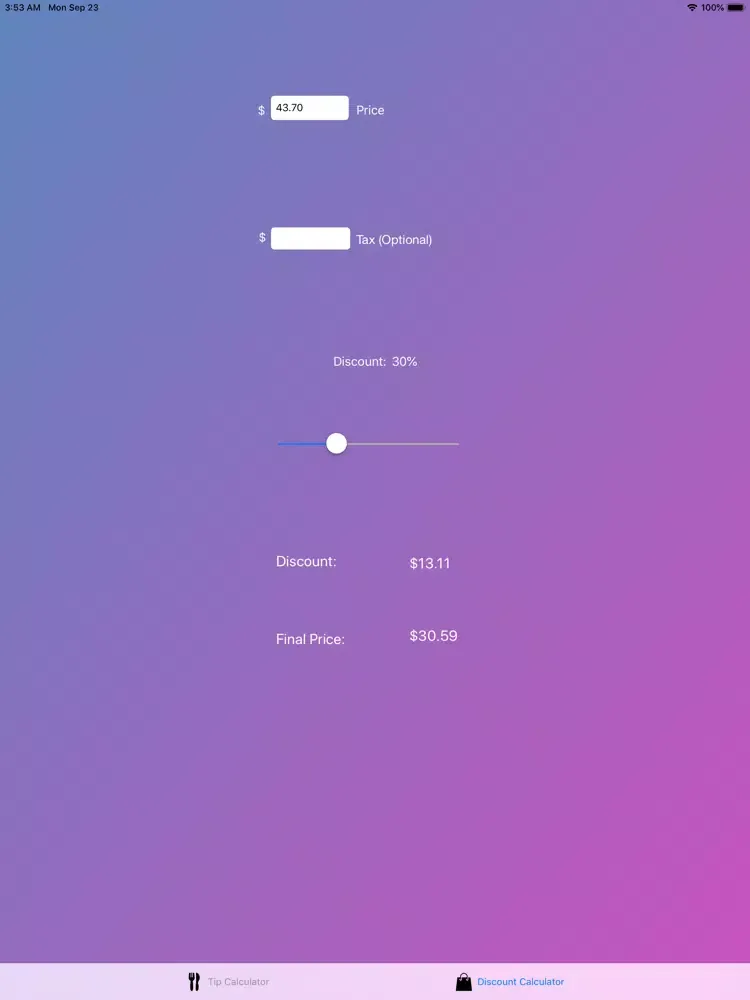 Tip and Discount Calculator iPad 应用截图