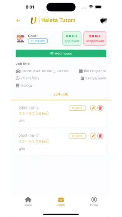 Ảnh chụp màn hình của Haleta Tutors (for tutors)