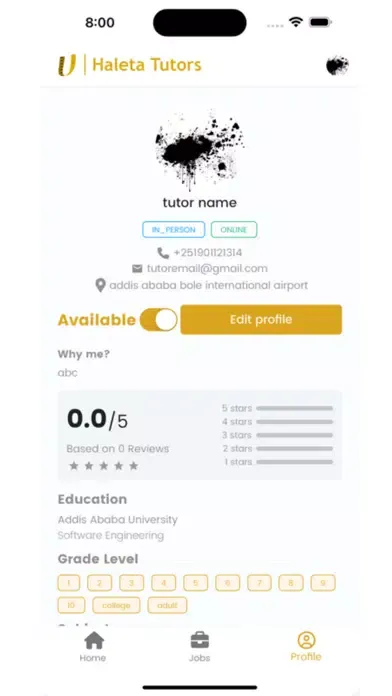 Ảnh chụp màn hình của Haleta Tutors (for tutors)