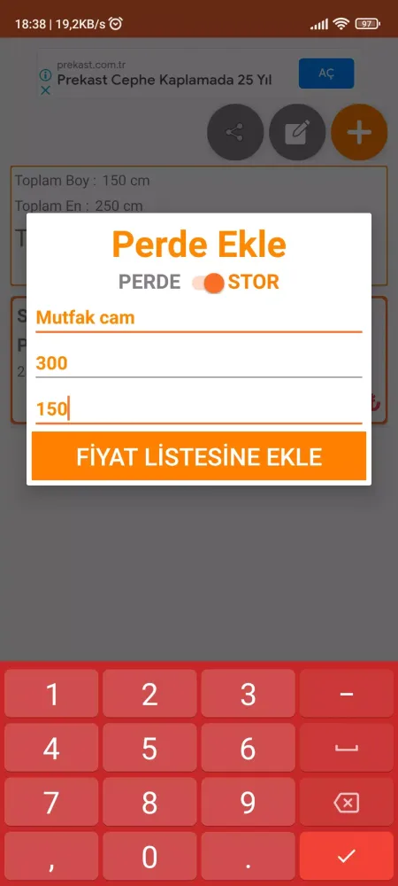 Perde Metre Kare Hesaplama Screenshots
