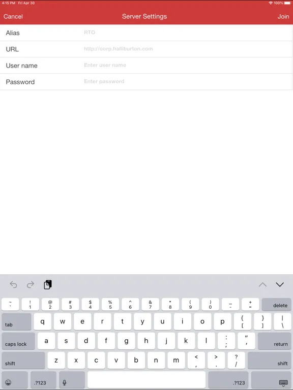 Tangkapan layar Halliburton InSite® Mobile iPad 