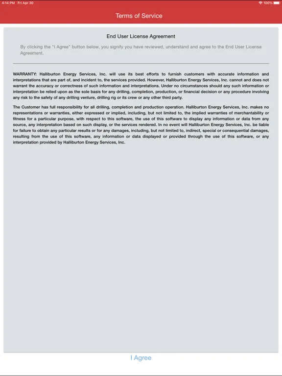 Tangkapan layar Halliburton InSite® Mobile iPad 