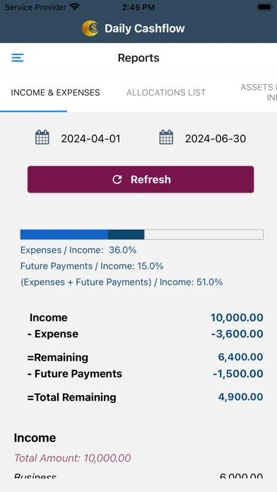 Capturas de tela do Daily Cashflow - Financial Log