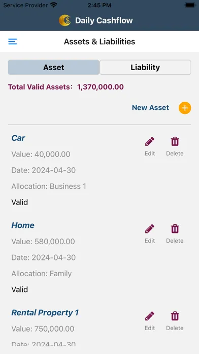 Capturas de tela do Daily Cashflow - Financial Log