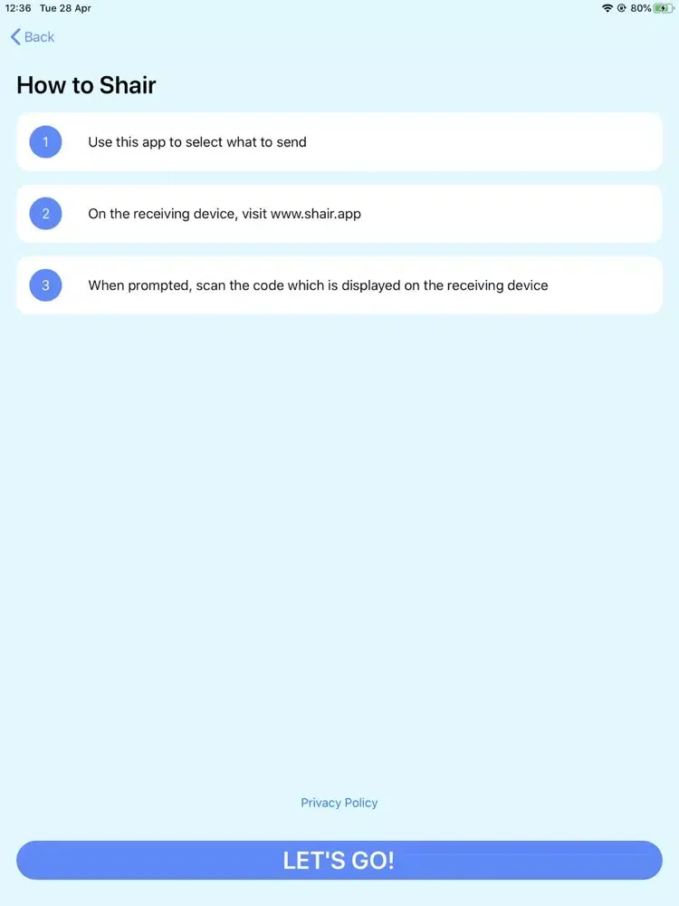 Zrzuty ekranu Shair | Seamlessly share files iPad 