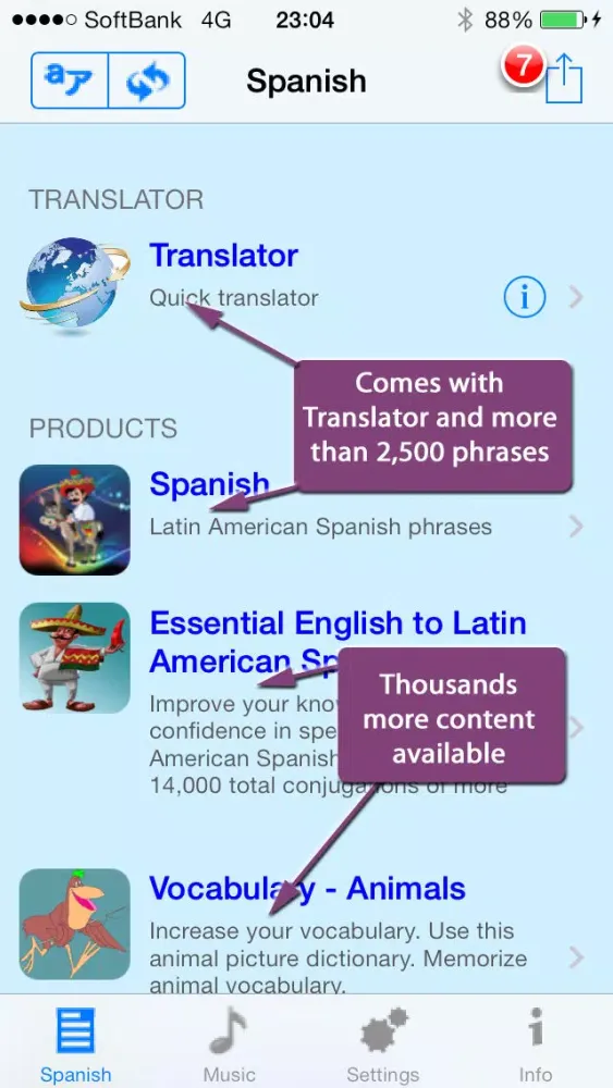 Ảnh chụp màn hình của Spanish - Talking English to Spanish Phrasebook + Translator