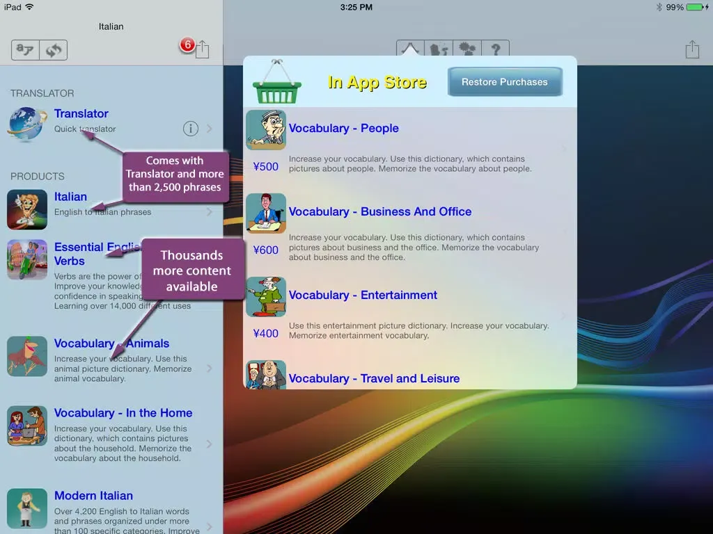 Tangkapan layar Italian - Talking English to Italian Translator and Phrasebook iPad 