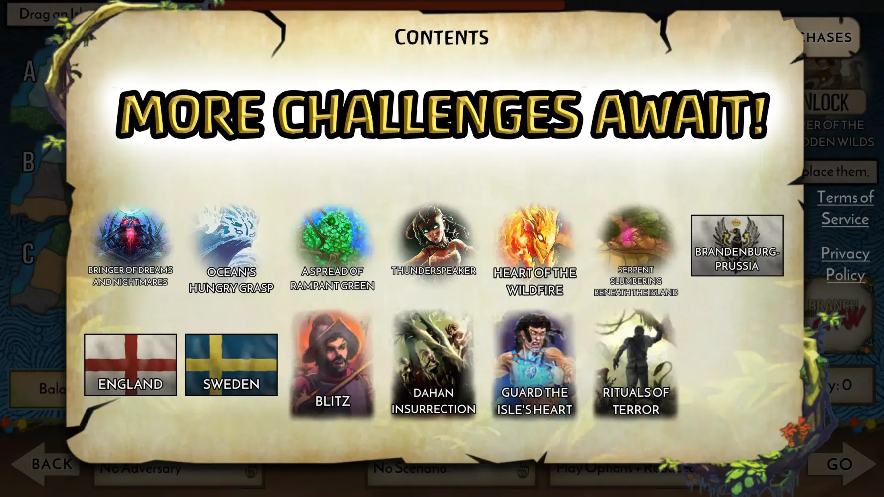 Capturas de tela do Spirit Island