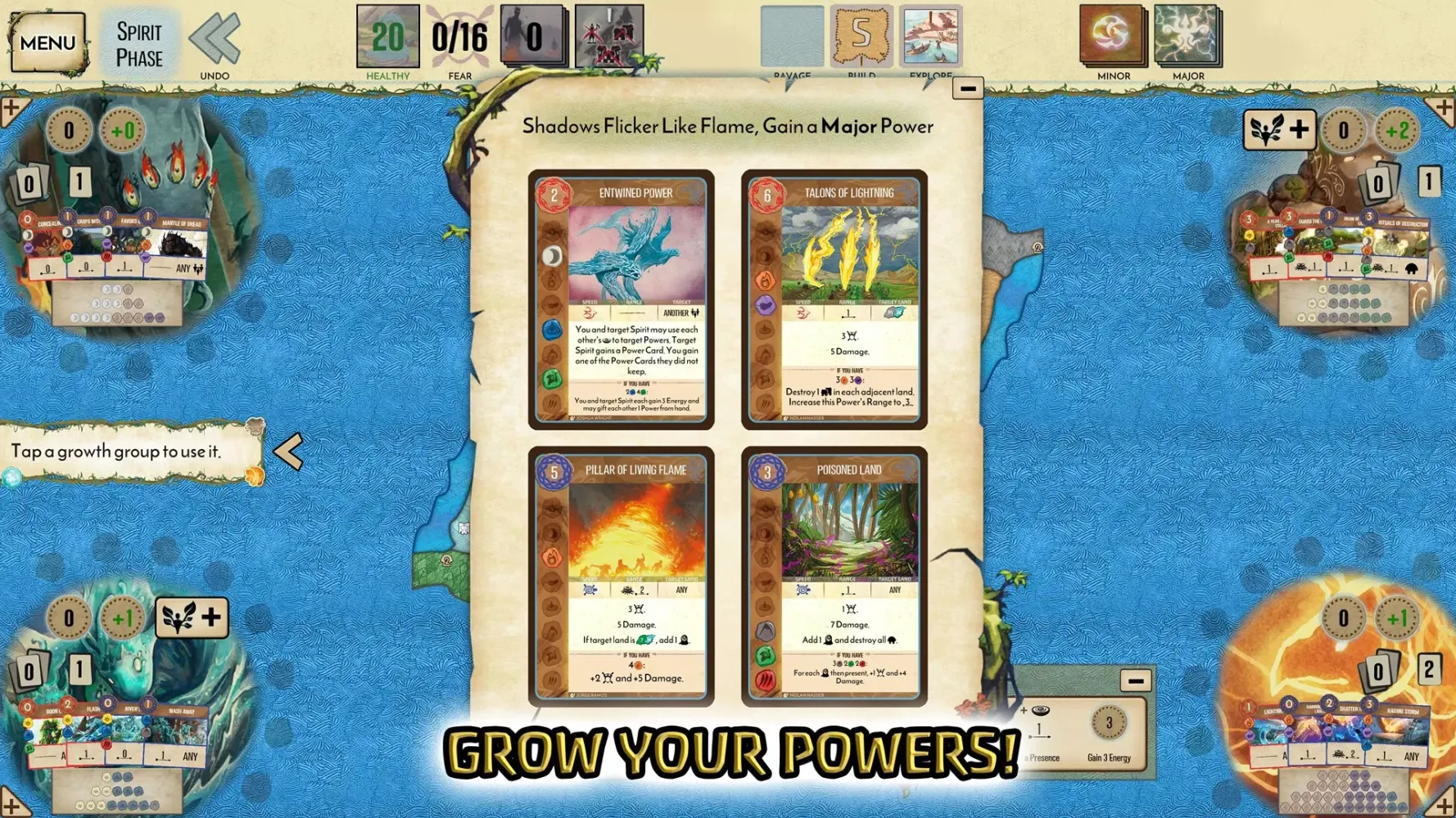 Capturas de tela do Spirit Island