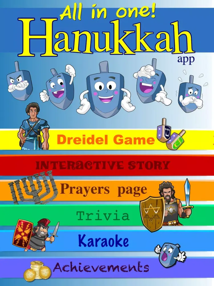Hanukkah story, Hebrew songs music, Jewish holidays prayers trivia, kids Dreidel game Judaism iPad 應用截圖