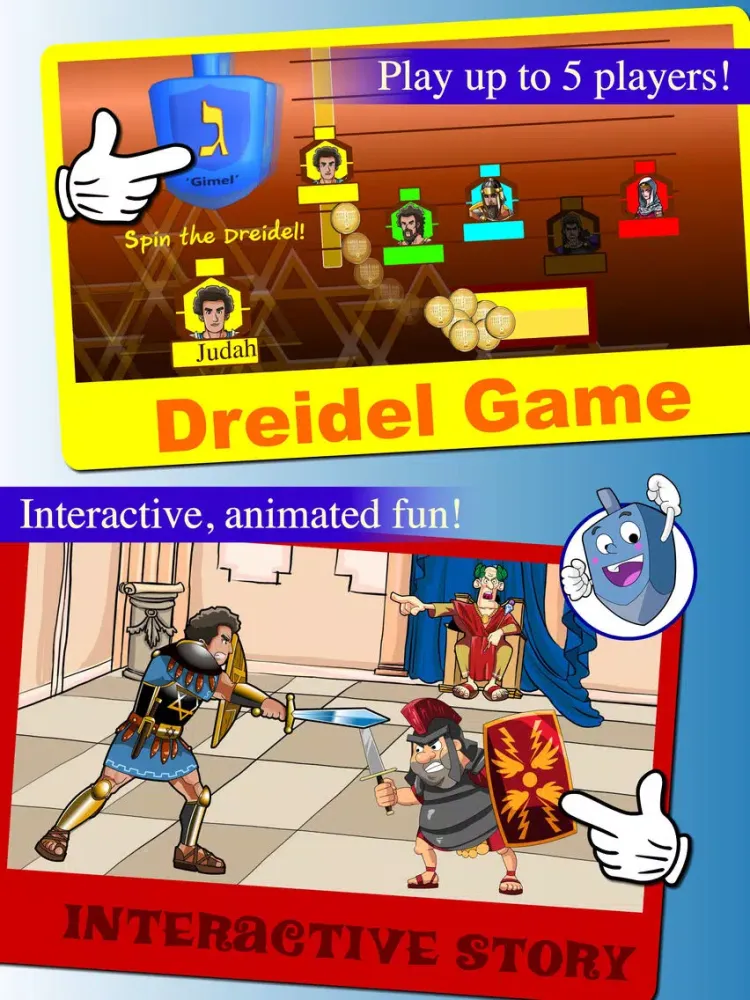 Hanukkah story, Hebrew songs music, Jewish holidays prayers trivia, kids Dreidel game Judaism iPad 應用截圖